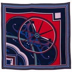 Hermès Dark Blue Washington's Carriage Detail Wash Silk Scarf