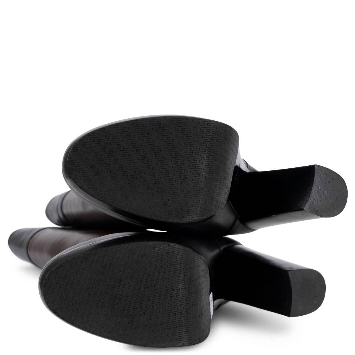 HERMES dark brown & black leather 2010 PLATFORMBoots Shoes 40.5 For Sale 2