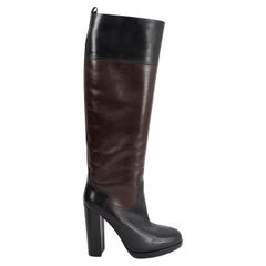 HERMES dark brown & black leather 2010 PLATFORMBoots Shoes 40.5