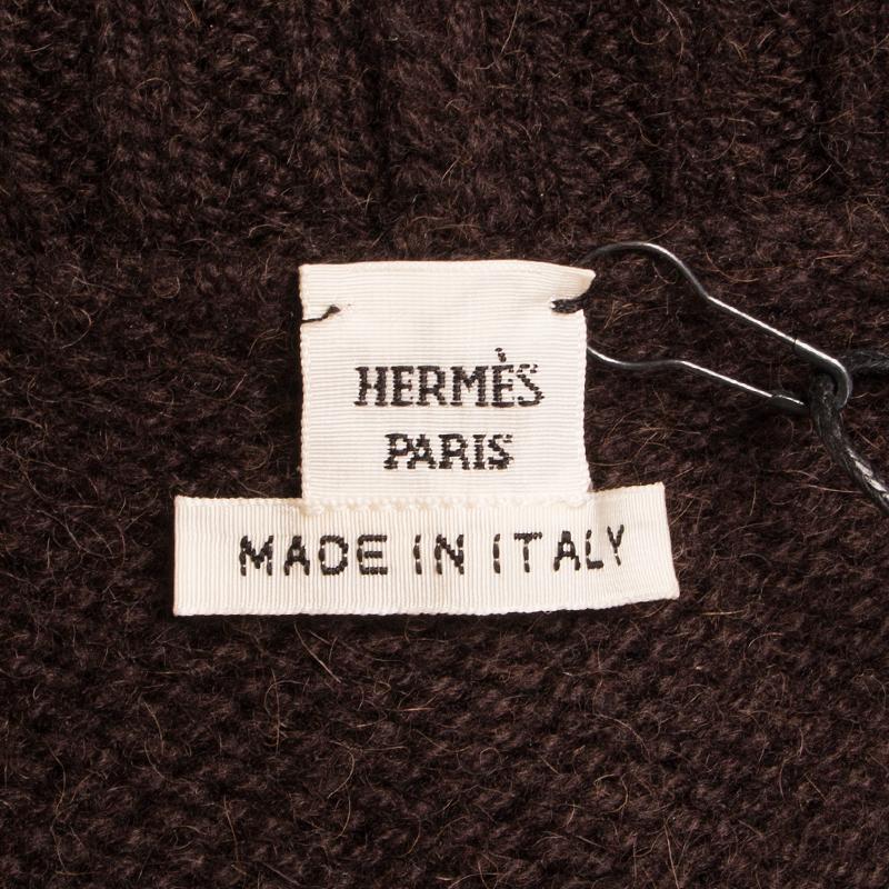 HERMES dunkelbraun Kamelhaar THICK TURTLENECK Pullover 34 XXS (Schwarz) im Angebot