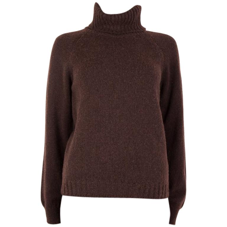 HERMES dark brown camel hair THICK TURTLENECK Sweater 34 XXS For Sale