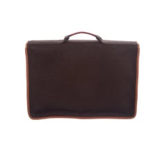 Hermes Dunkelbraun Canvas Cognac Leder Schnalle Herren Klappe Business Aktentasche Tasche