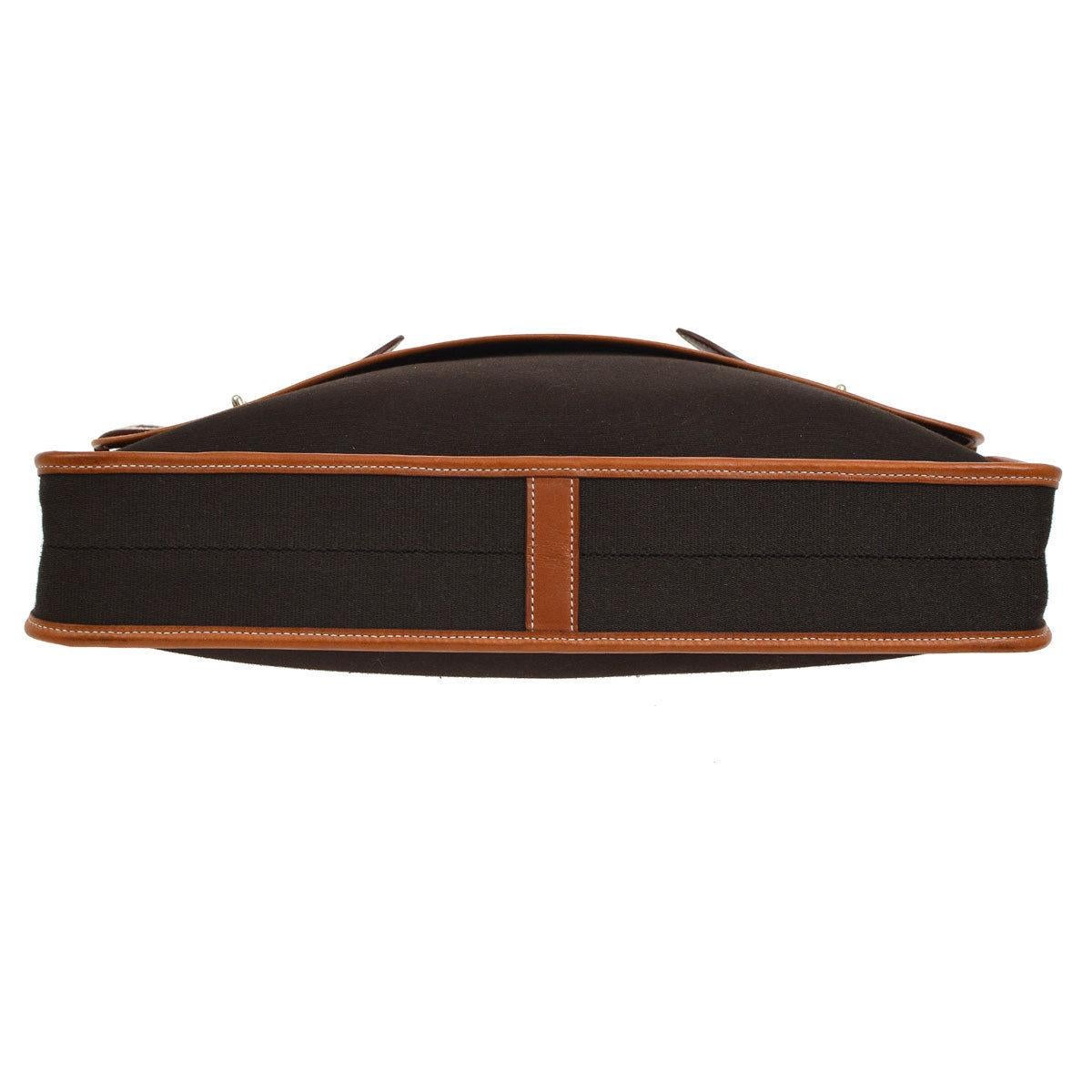 Hermes Dunkelbraun Canvas Cognac Leder Schnalle Herren Klappe Business Aktentasche Tasche im Zustand „Gut“ in Chicago, IL