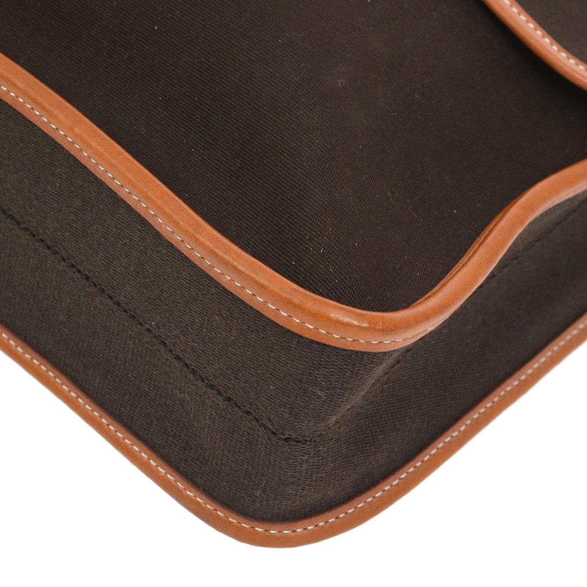 Hermes Dunkelbraun Canvas Cognac Leder Schnalle Herren Klappe Business Aktentasche Tasche 1