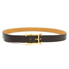 Hermes Dark Brown Gilt H Buckle Leather Belt 24mm Length 110cms