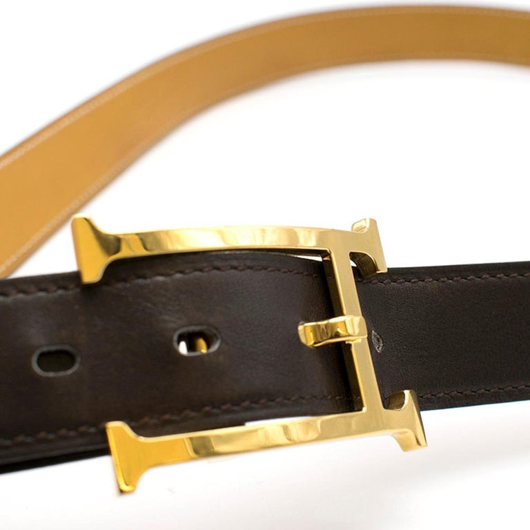 Hermes Dark Brown Gilt H Buckle Leather Belt 24mm Length 110cms For