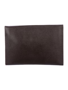Hermes Dark Brown Leather Gold 'H' Logo Button Envelope Evening Clutch Bag
