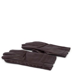 HERMES dark brown leather H LOGO STITCHING Gloves 6.5