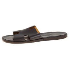 Hermes Dark Brown Leather Izmir Flat Sandals Size 40.5