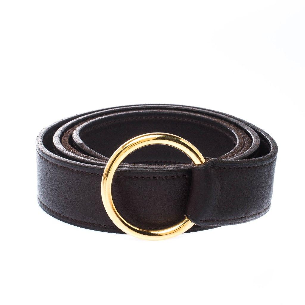 From Hermes' wide range of accessories comes this belt made from leather. It is durable and minimal in design. The belt has a dark brown shade, a gold-tone O-ring buckle at the centre and overall, it gives off a truly authentic feel.

Includes: The