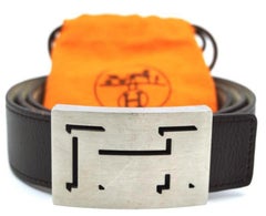 Hermès Dark Brown Lucky Outline Shadow Reversible H Logo Kit 867956 Belt