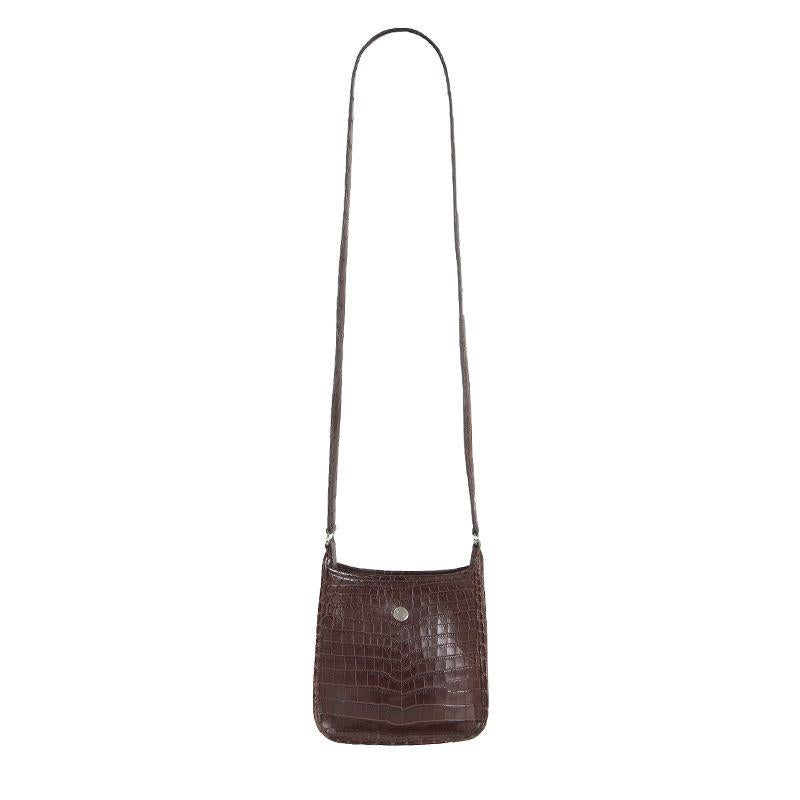 Black HERMES dark brown Matte Nilotocus Crocodile VESPA TPM Crossbody Bag