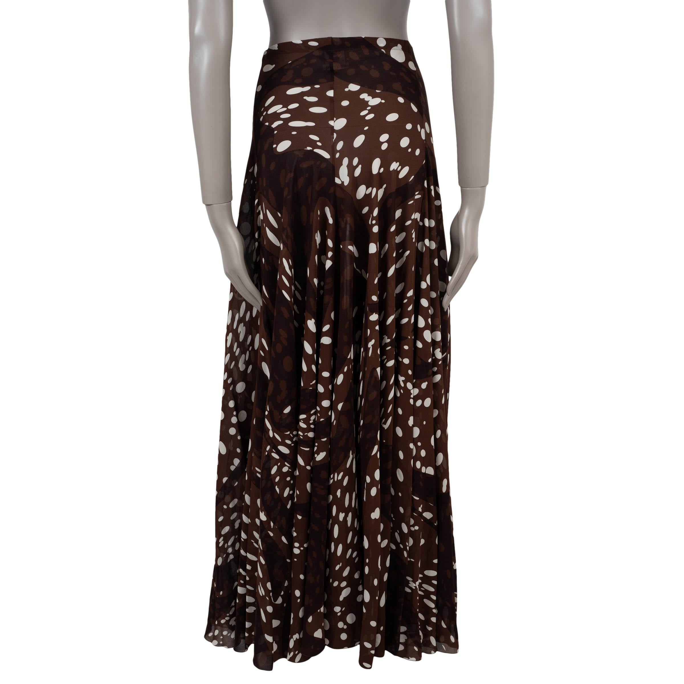 Black HERMES dark brown silk 2005 DOTTED MAXI Skirt L For Sale