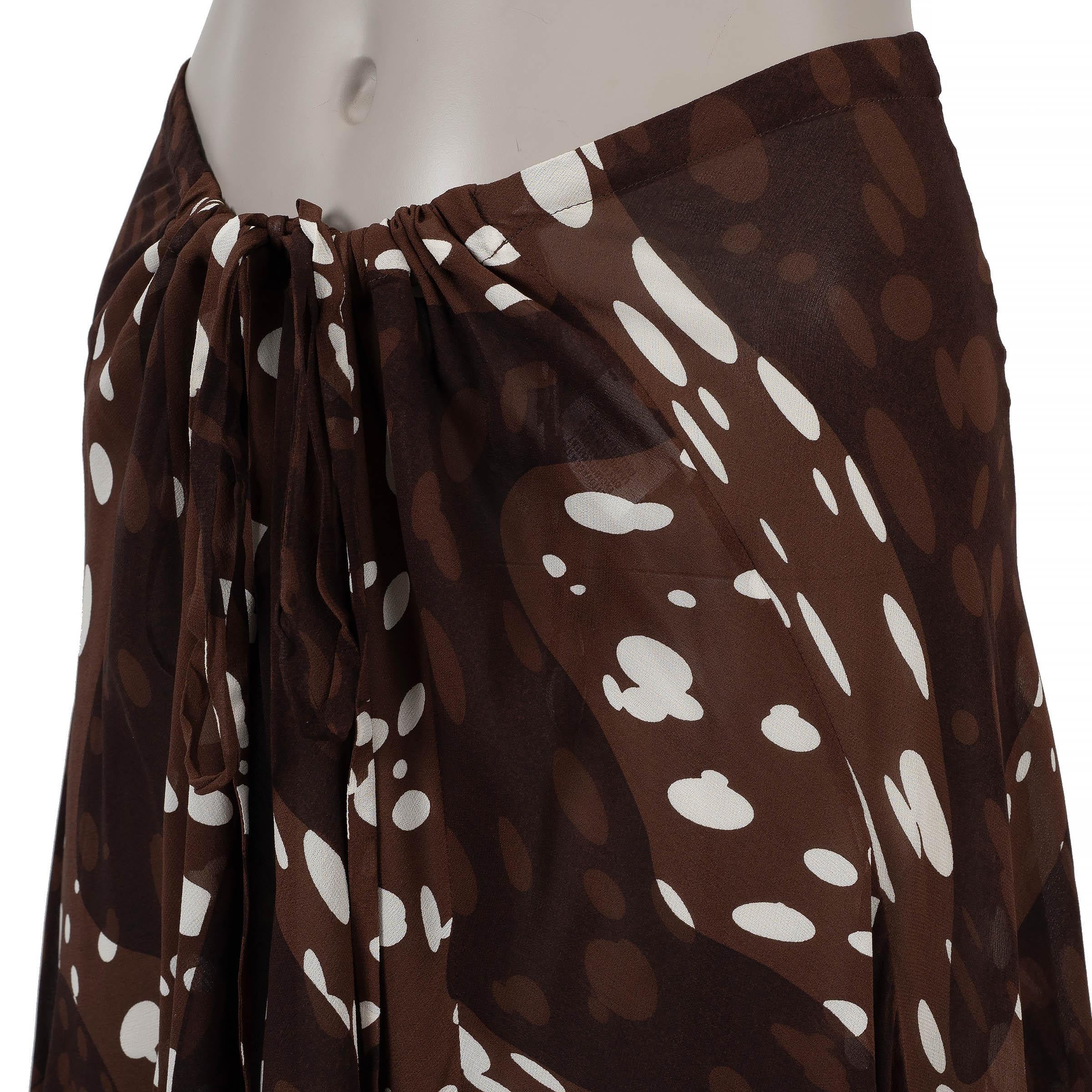 HERMES dark brown silk 2005 DOTTED MAXI Skirt L In Excellent Condition For Sale In Zürich, CH