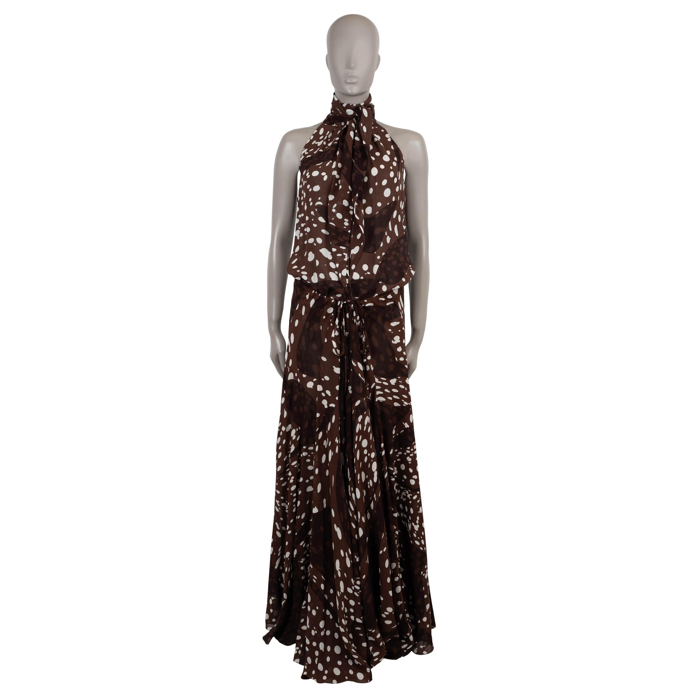 HERMES dark brown silk 2005 DOTTED MAXI Skirt L For Sale 1