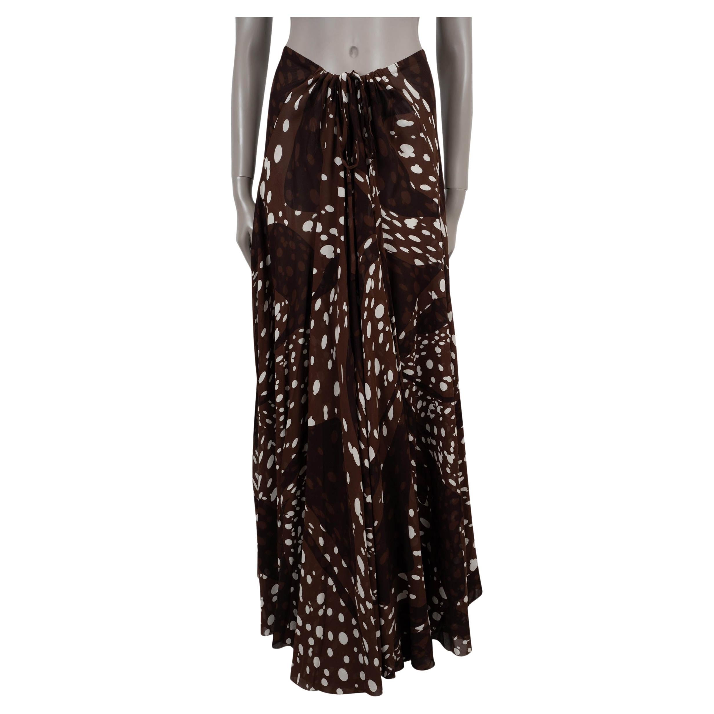 HERMES dark brown silk 2005 DOTTED MAXI Skirt L For Sale
