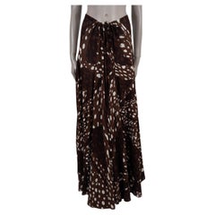 HERMES dark brown silk 2005 DOTTED MAXI Skirt L