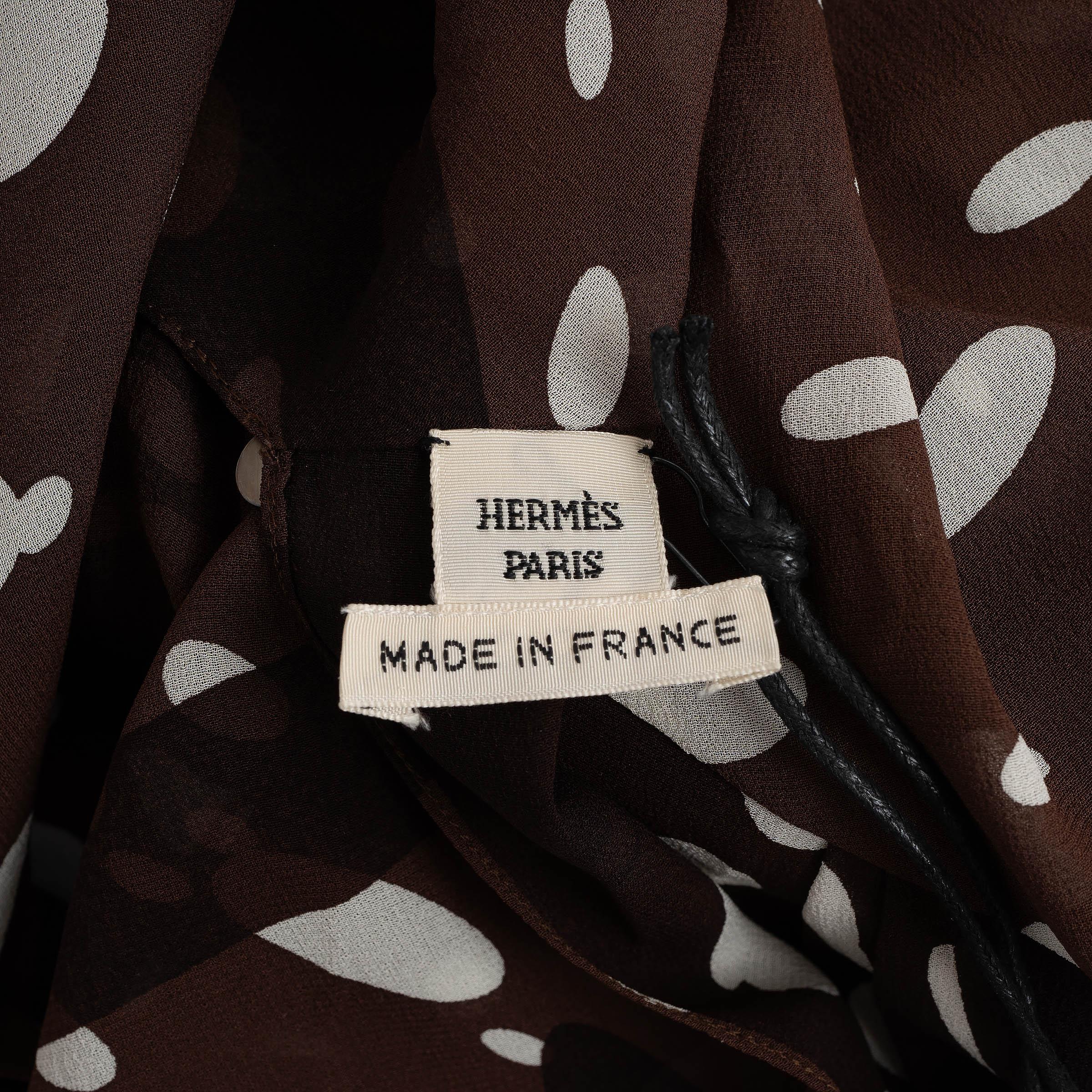 HERMES dark brown silk 2005 DOTTED PUSSY BOW HALTER Blouse Shirt 42 L For Sale 5