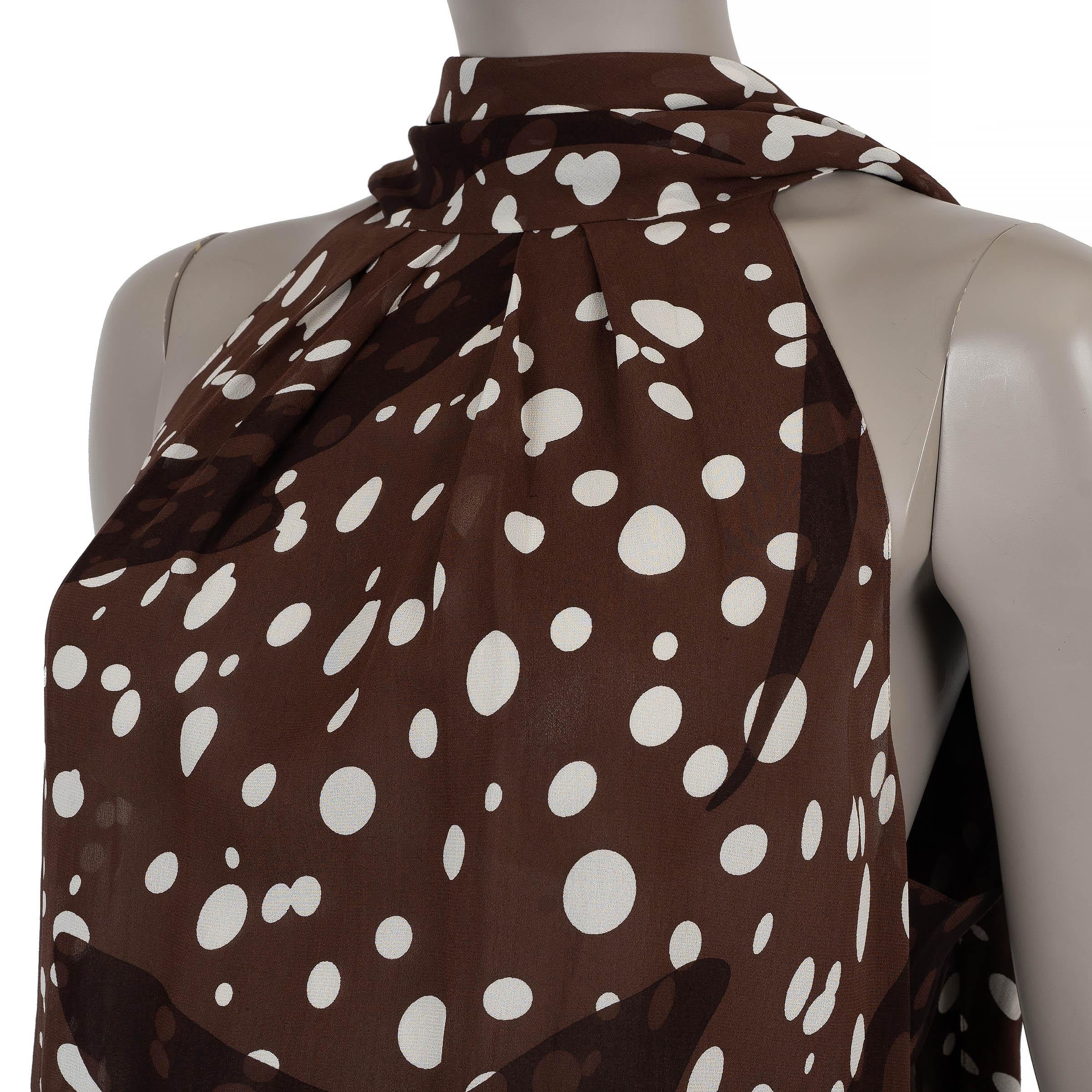HERMES dark brown silk 2005 DOTTED PUSSY BOW HALTER Blouse Shirt 42 L For Sale 3