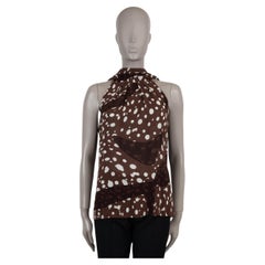 HERMES dark brown silk 2005 DOTTED PUSSY BOW HALTER Blouse Shirt 42 L