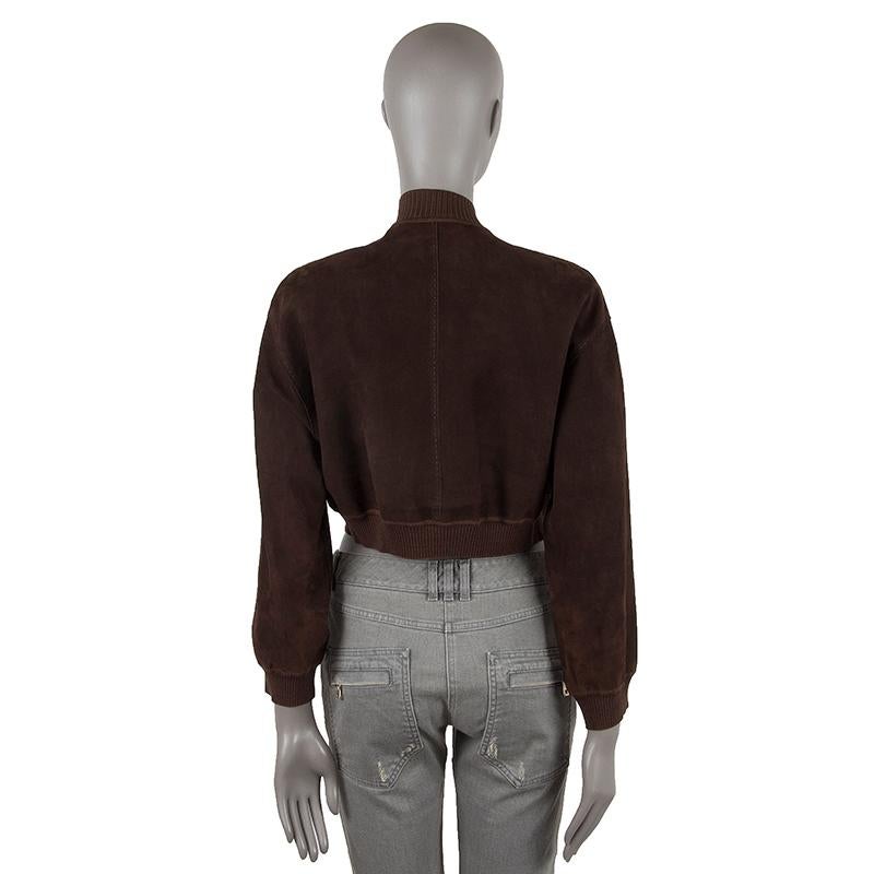 Noir HERMÈS Veste en cuir de daim marron foncé CROPPED BOMBER 42 L en vente