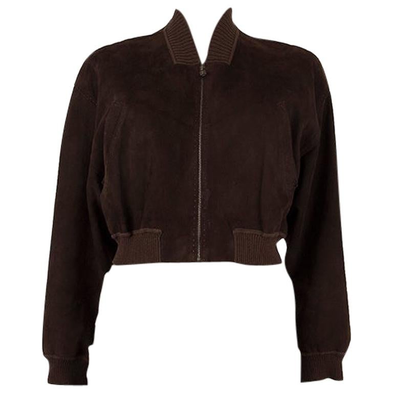 HERMÈS Veste en cuir de daim marron foncé CROPPED BOMBER 42 L