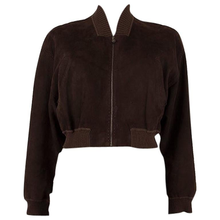 HERMES dark brown suede leather CROPPED BOMBER Jacket 42 L For Sale