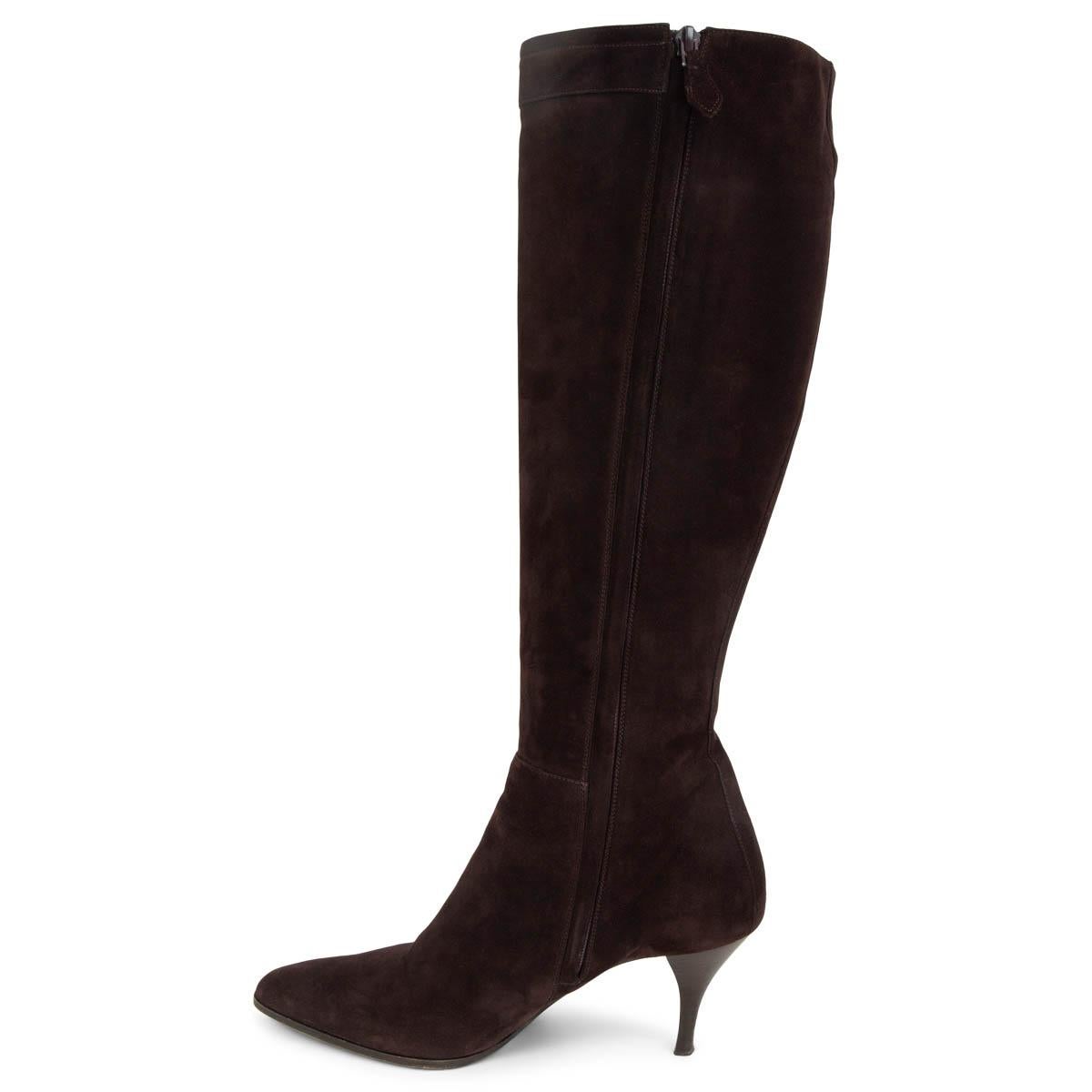 Noir HERMES daim marron foncé LOCK Knee High Boots Shoes 38.5 en vente