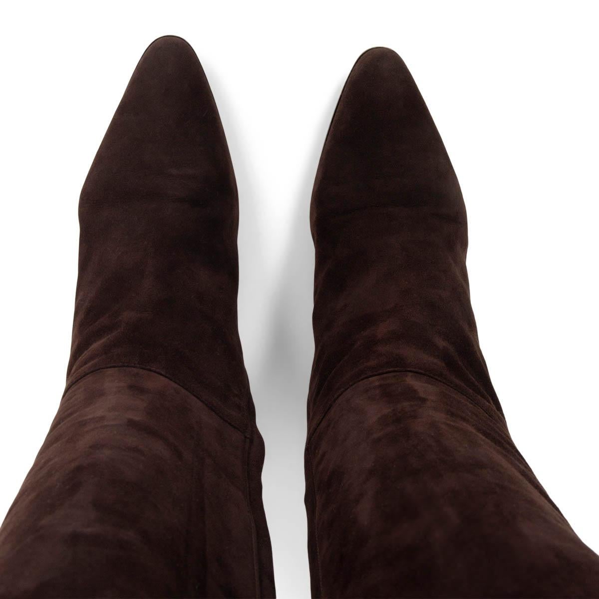 HERMES daim marron foncé LOCK Knee High Boots Shoes 38.5 Pour femmes en vente