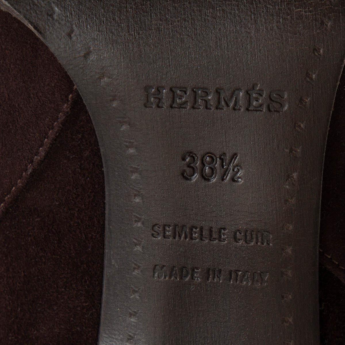 Black HERMES dark brown suede LOCK Knee High Boots Shoes 38.5 For Sale