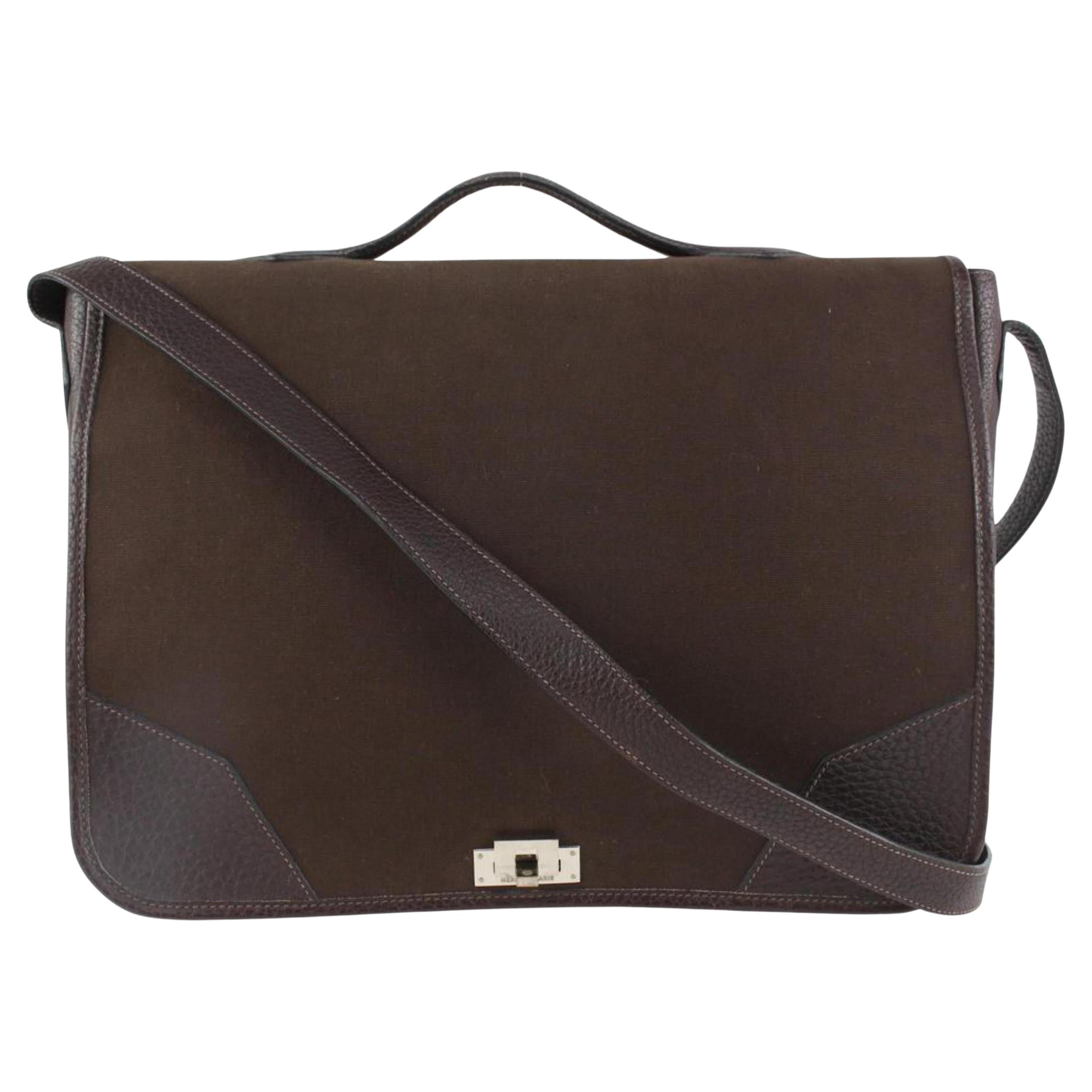 Hermès Dark Brown Victoria Messenger Top Handle Bag 1112h51 For Sale