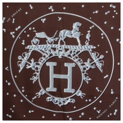 Hermes dark brown VIF ARGENT 90 silk twill Scarf