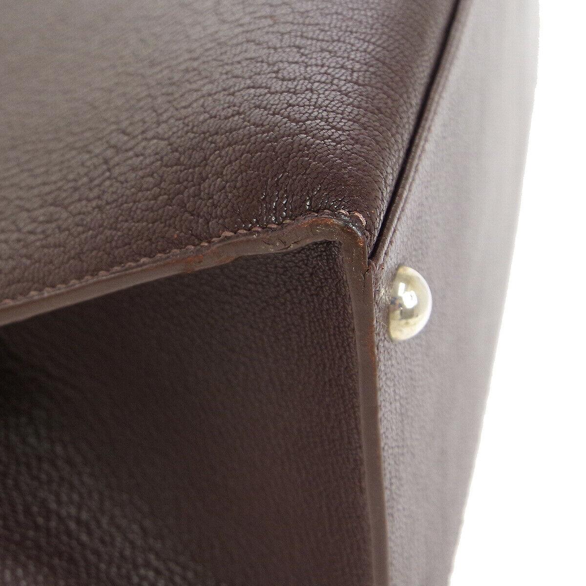Black Hermes Dark Chocolate Brown Leather Top Handle Satchel Carryall Tote Bag