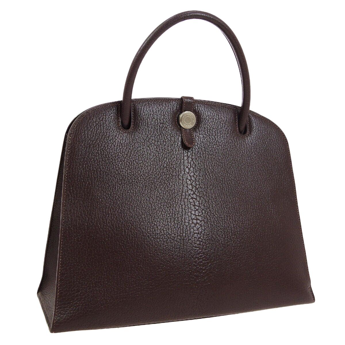 Hermes Dark Chocolate Brown Leather Top Handle Satchel Carryall Tote Bag