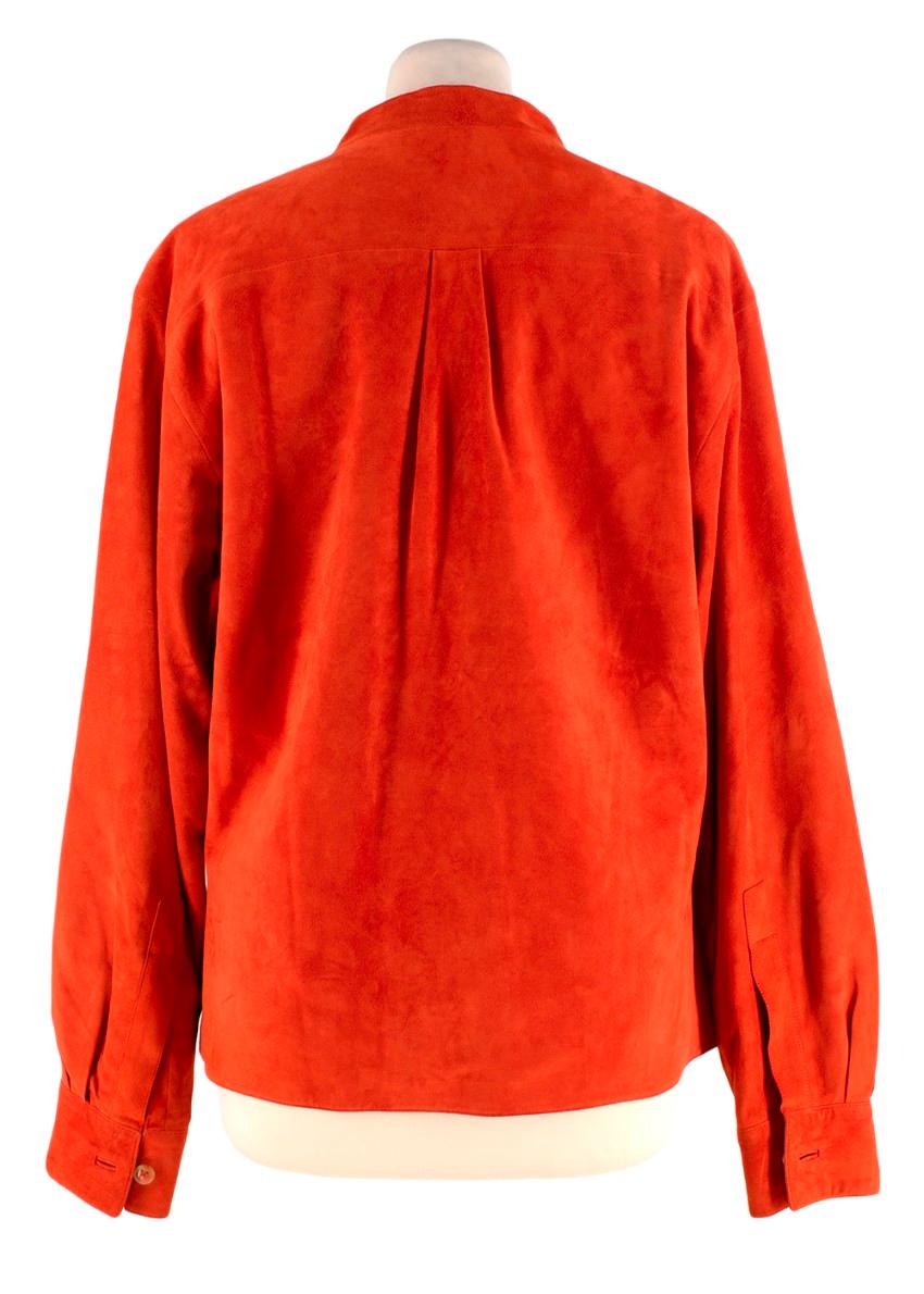 Red Hermes Dark Coral Vintage Suede Button Up Shirt Jacket For Sale