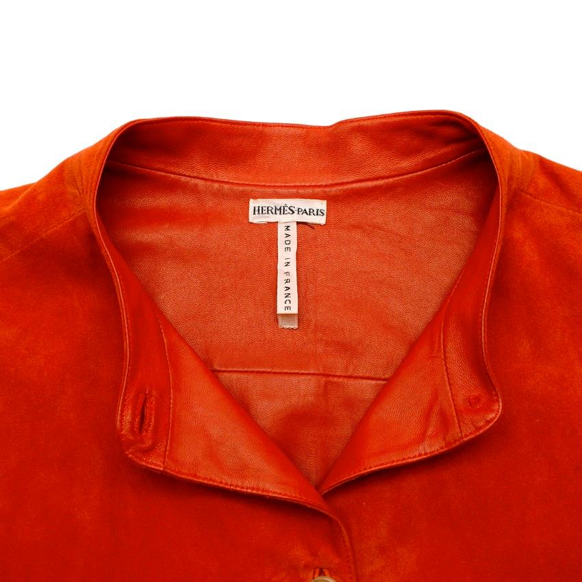 Hermes Dark Coral Vintage Suede Button Up Shirt Jacket In Excellent Condition For Sale In London, GB