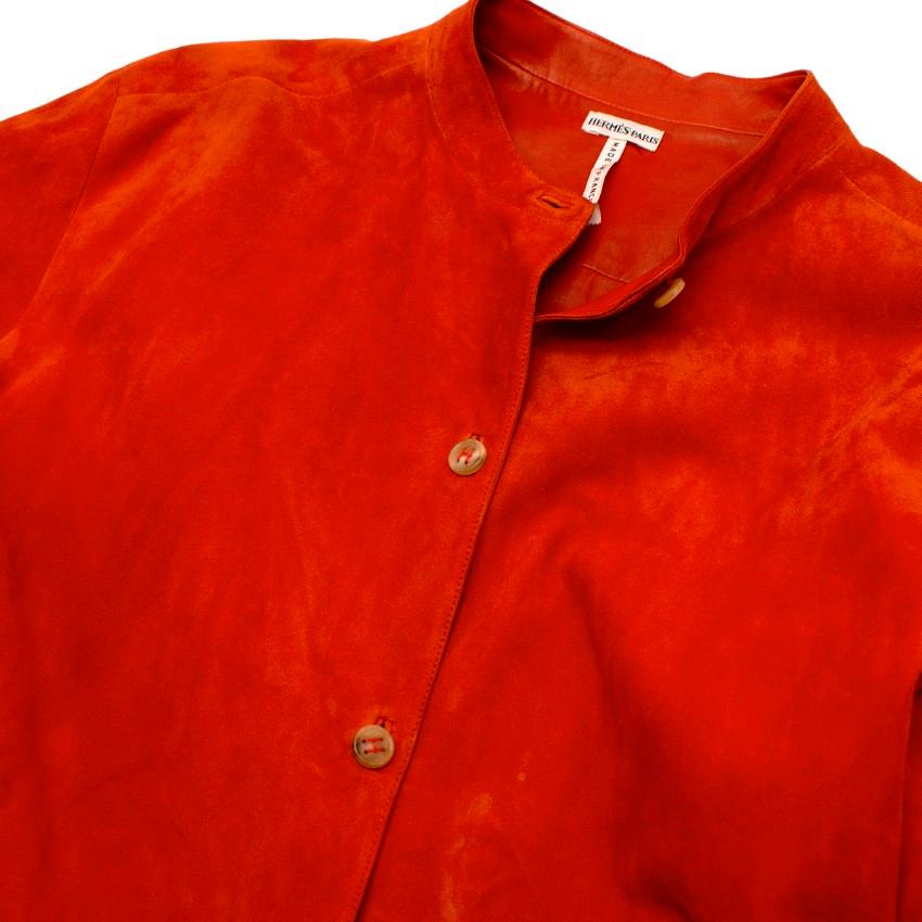 Women's Hermes Dark Coral Vintage Suede Button Up Shirt Jacket For Sale