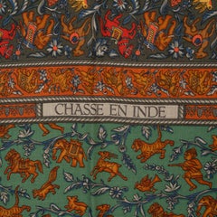 HERMES dark green CHASSE EN INDE 140 Cashmere Shawl Scarf