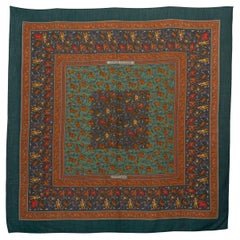 HERMES dark green CHASSE EN INDE 140 Cashmere Shawl Scarf