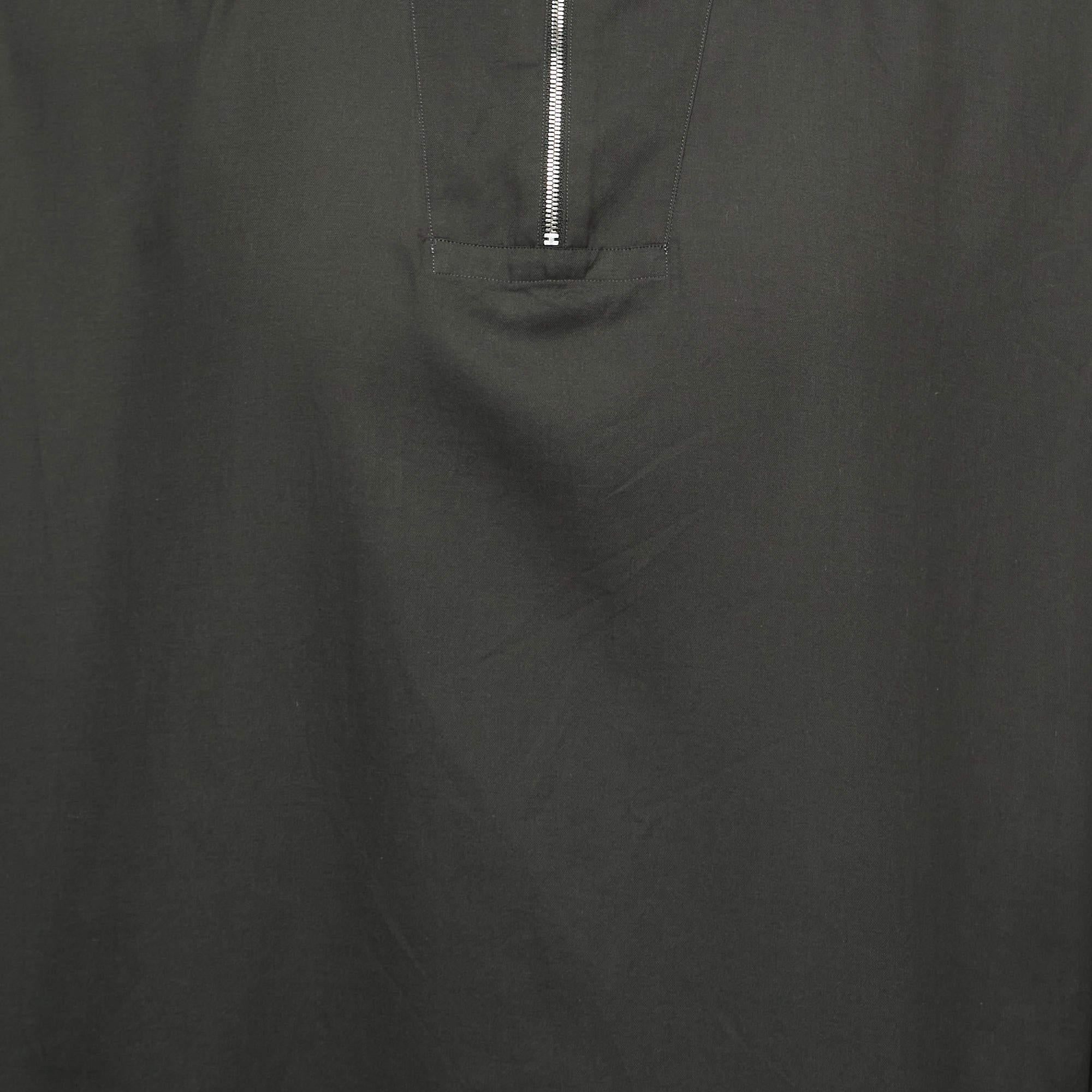 Hermes Dark Green Cotton Zip-up Long Sleeve Shirt XL In Good Condition In Dubai, Al Qouz 2