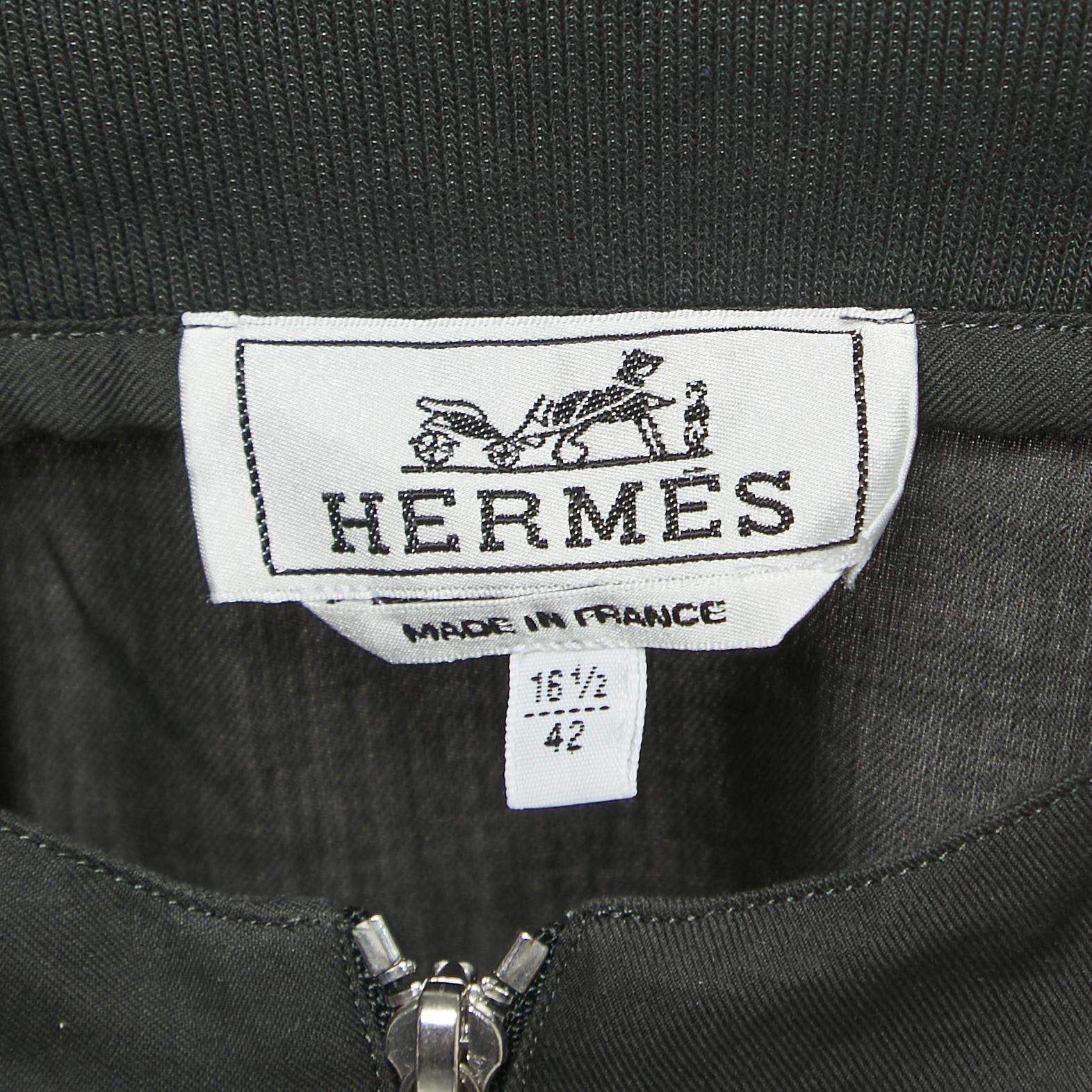 Women's Hermes Dark Green Cotton Zip-up Long Sleeve Shirt XL