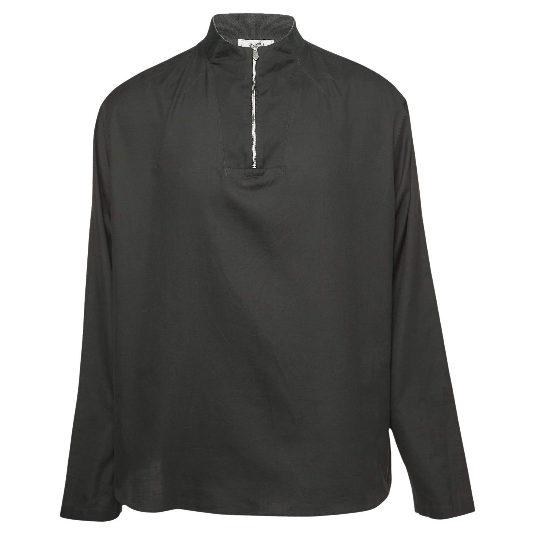 Hermes Dark Green Cotton Zip-up Long Sleeve Shirt XL