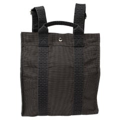 Hermes Dark Grey Canvas Herline PM Travel Backpack