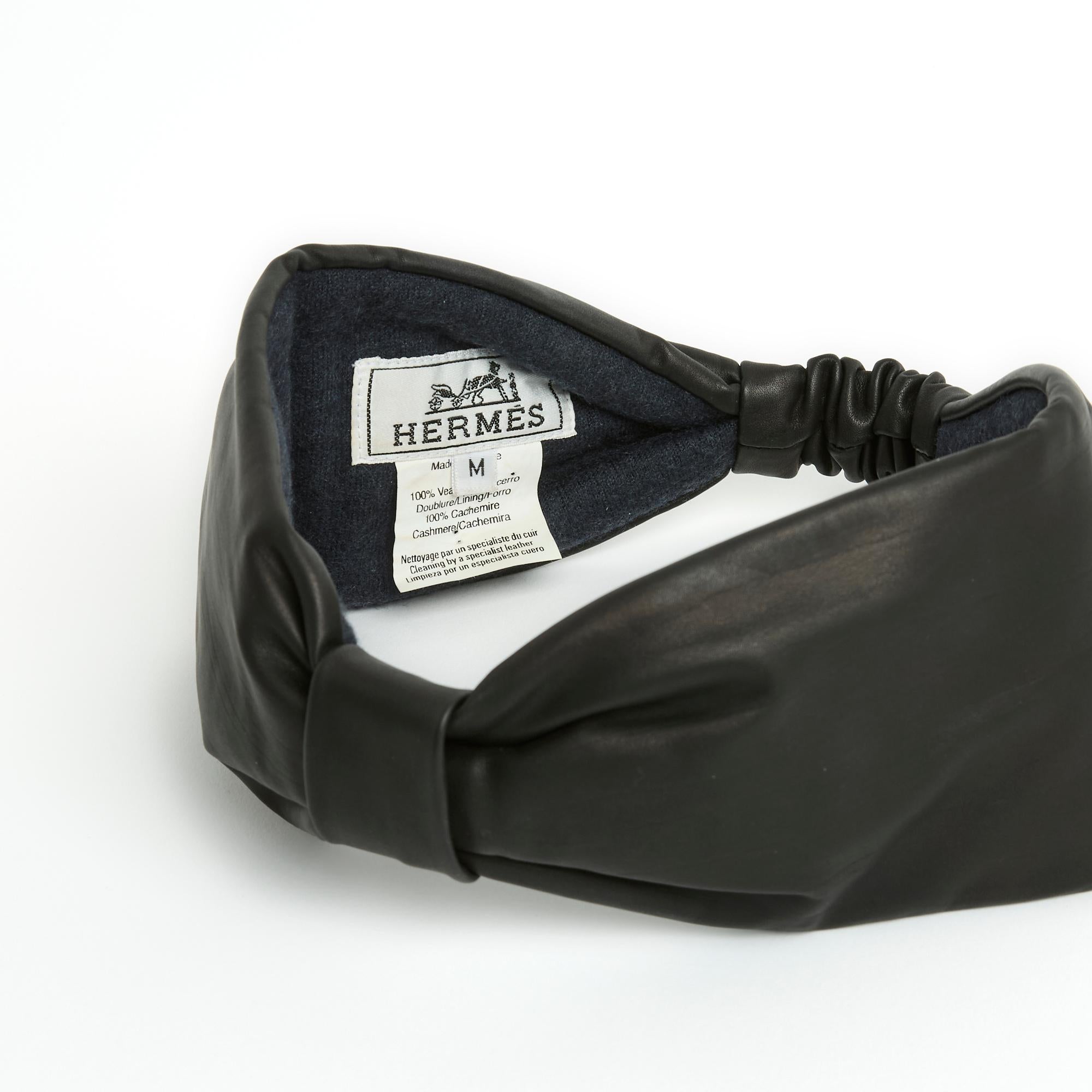 Women's or Men's  Hermès Dark grey Leather Headband Earmuffs Pristine in box For Sale