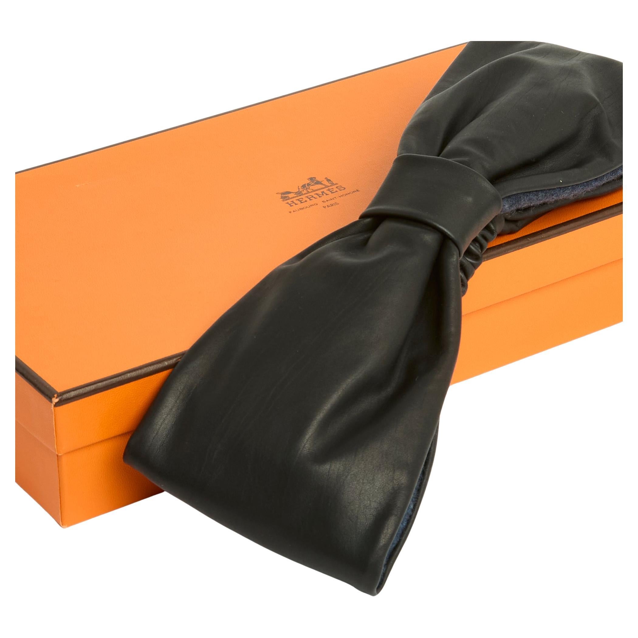  Hermès Dunkelgrau Leder Stirnband Ohrenschützer Pristine in Box im Angebot
