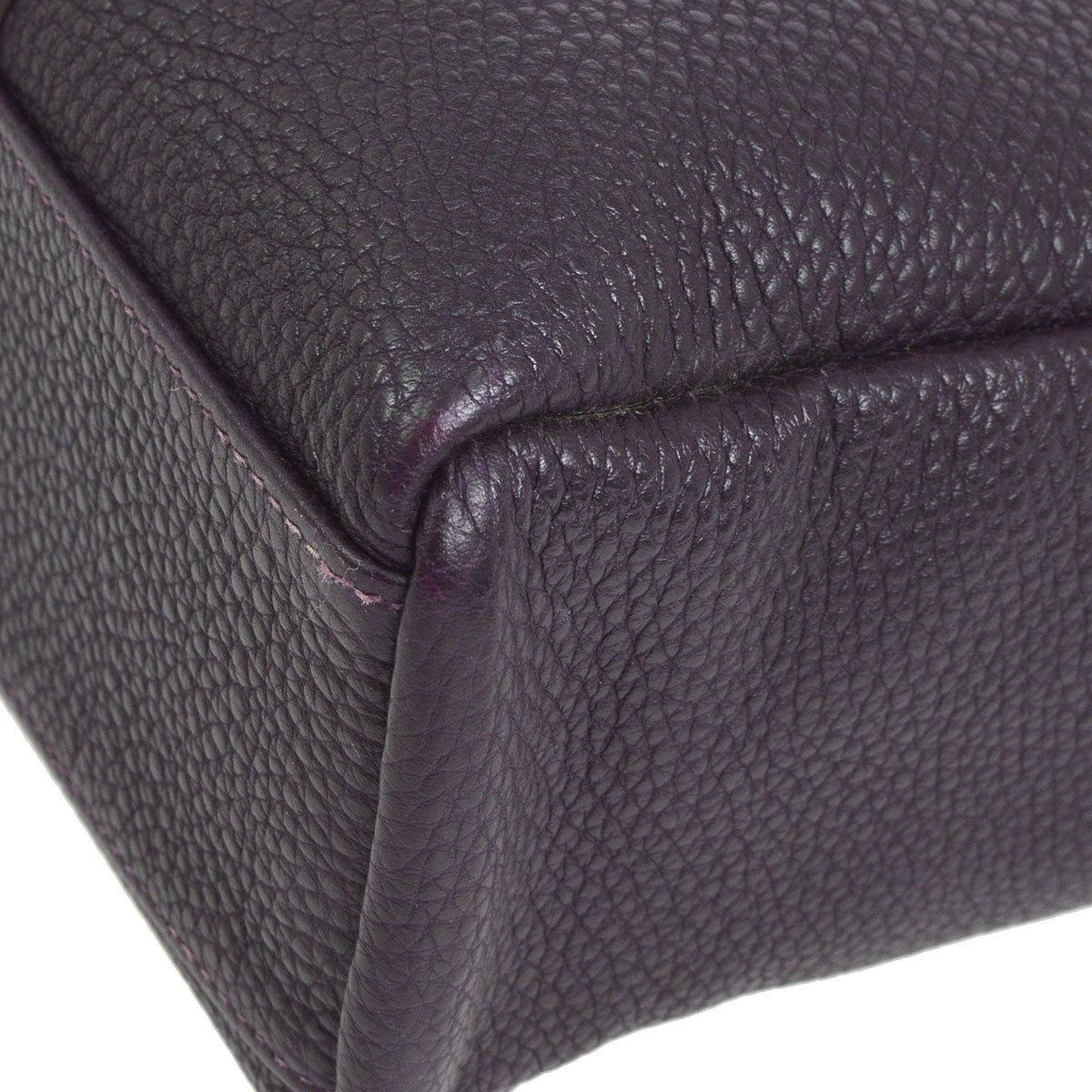 Hermes Dark Purple Leather Top Handle Satchel Carryall Tote Travel Bag In Good Condition In Chicago, IL