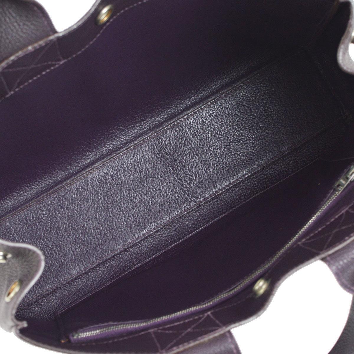 Women's Hermes Dark Purple Leather Top Handle Satchel Carryall Tote Travel Bag
