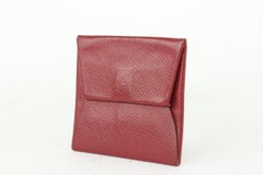 Hermès Dark Red Chevre Leather Bastia Fold Coin Pouch Change Wallet 186her712