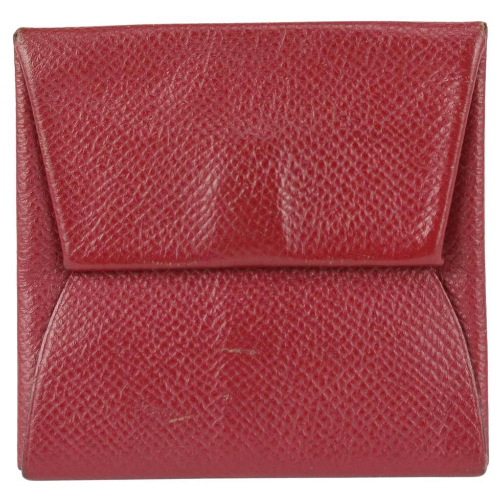 Hermès Dark Red Chevre Leather Bastia Fold Coin Pouch Change Wallet 186her712 For Sale