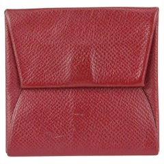 Vintage Hermès Dark Red Chevre Leather Bastia Fold Coin Pouch Change Wallet 186her712